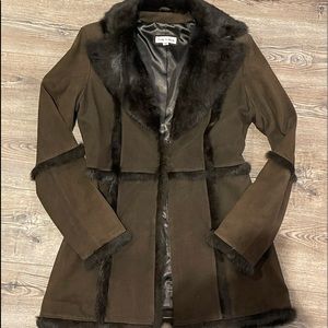 Brown leather jacket with trim